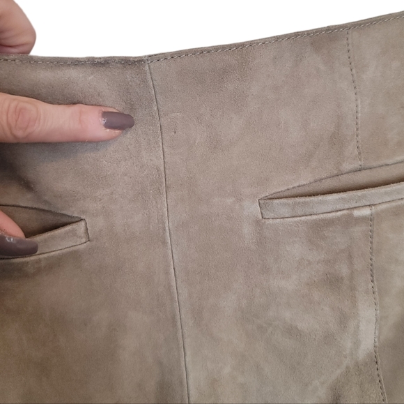 St. John Suede and Leather Paneled Trousers - Picture 11 of 13